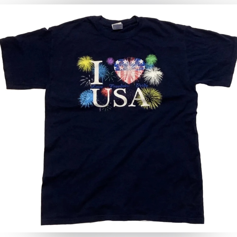Gildan Women’s Size Medium USA T Shirt Navy Blue 100% Cotton